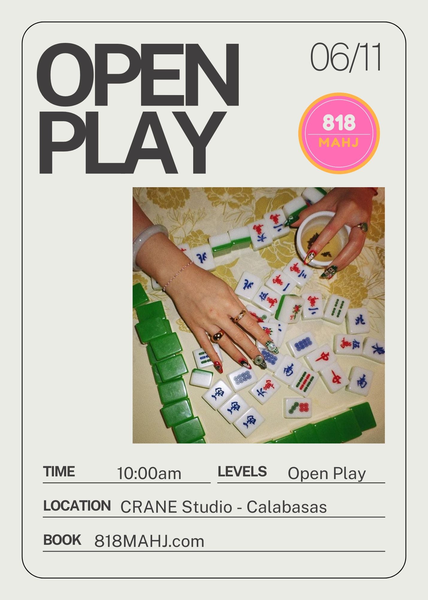 Open Play Mahjong at CRANE 6/11