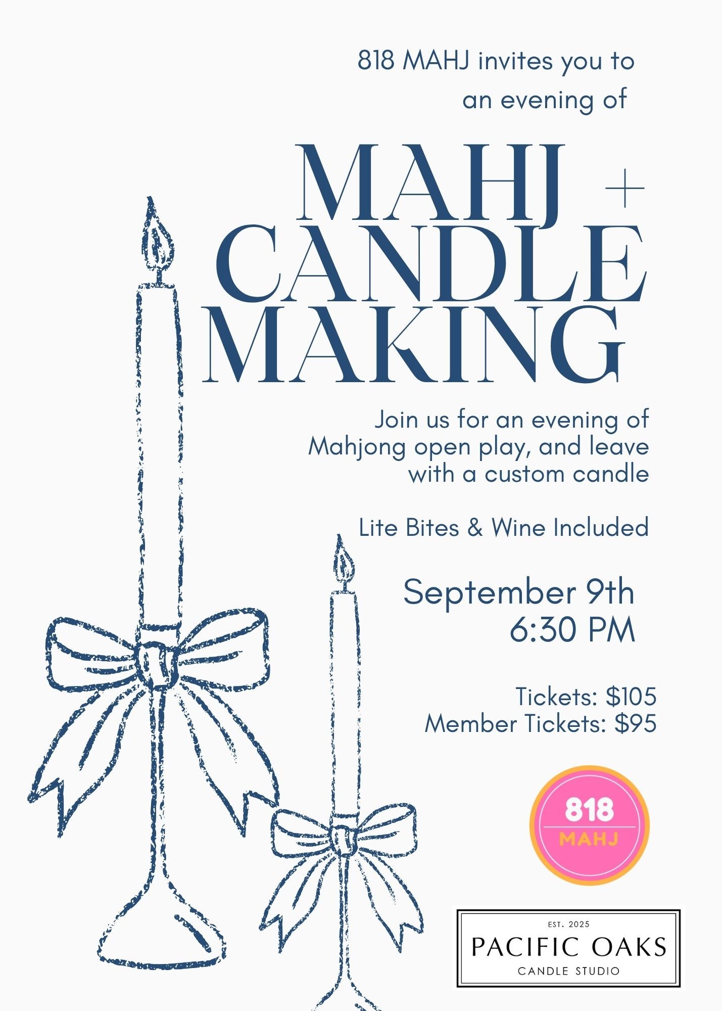 Mahjong Open Play x Candle Making Class and Open Play at Pacific Oaks Candle Studio 9/9