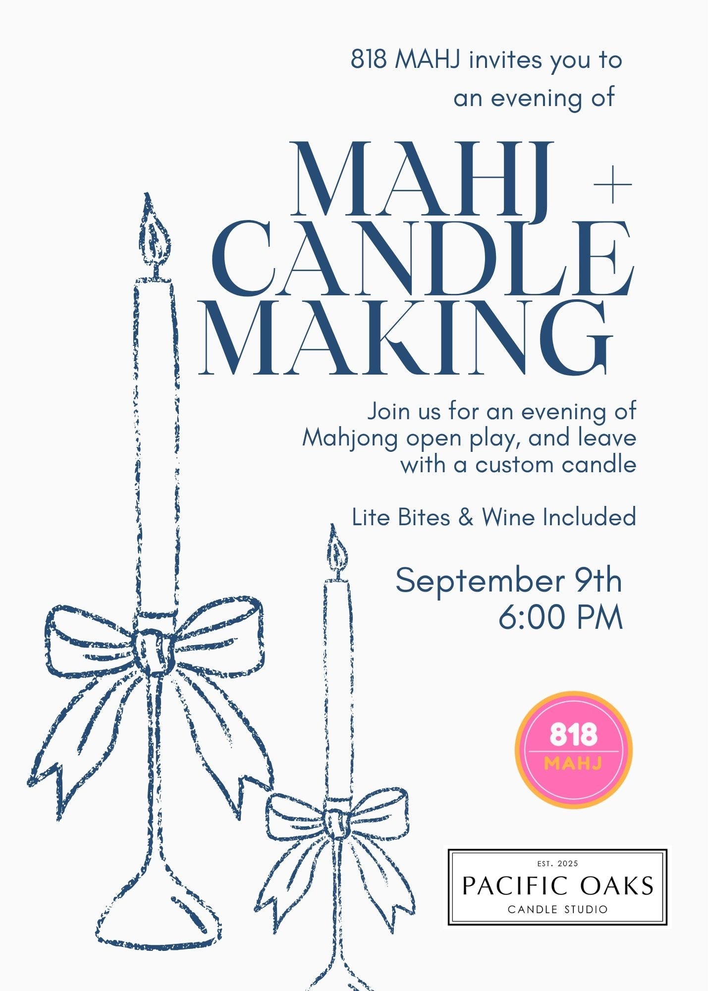 Mahjong Open Play x Candle Making Class and Open Play at Pacific Oaks Candle Studio 9/9
